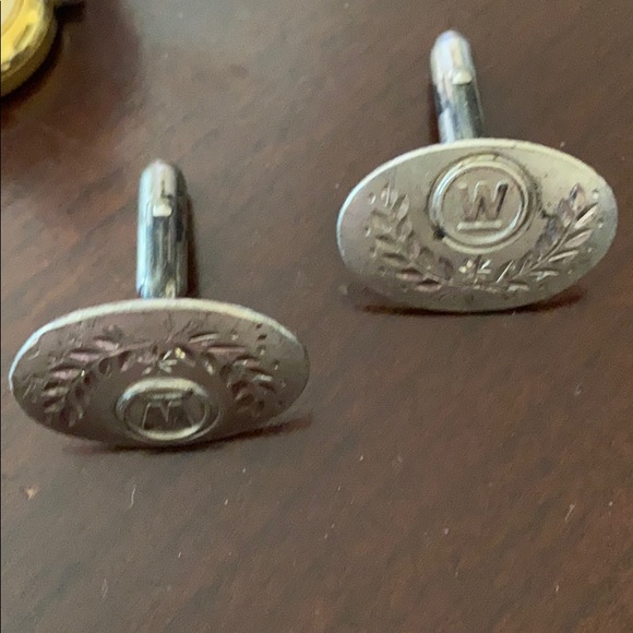 Silver antique sleeve cuffs, ring ,brooch, 2 pins - Picture 3 of 8